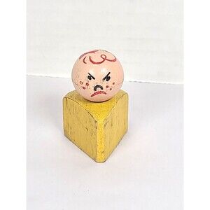 ALL WOOD Fisher Price Little People Angry Red Hair Girl Yellow Triangle Vintage